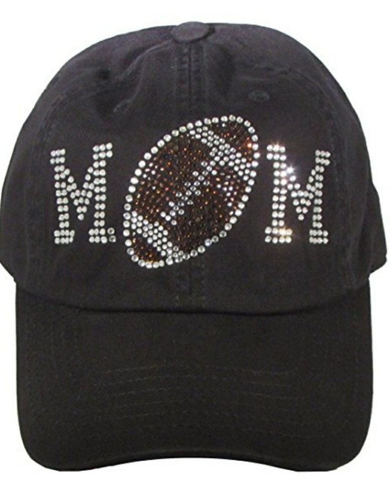 Women's Rhinestone Crystal Football Mom Cotton Cap